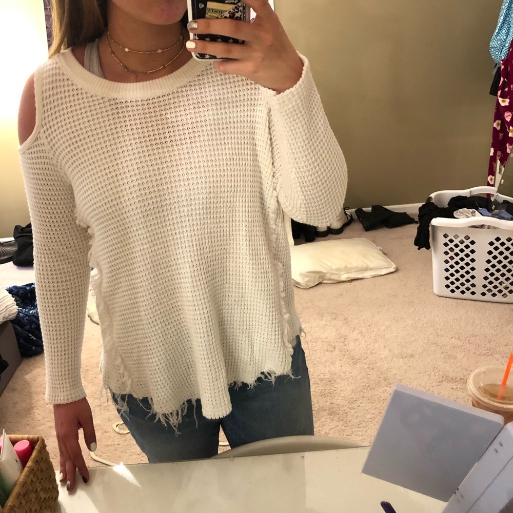 White cold shoulder sweater